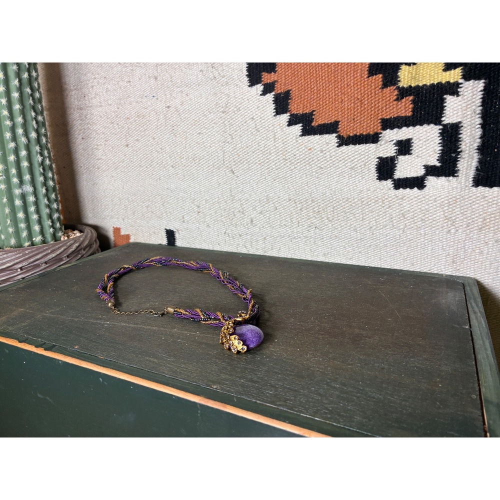 Unbranded Peacock Pendant Necklace Womens OS Purple Excellent Braided Seed Bead